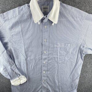 LORENZINI Merate Italy 15.75 (40) Blue Striped Contrast Collar Button Up Shirt